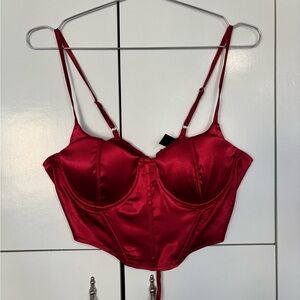 SHEIN Red Satin Bustier Crop Top